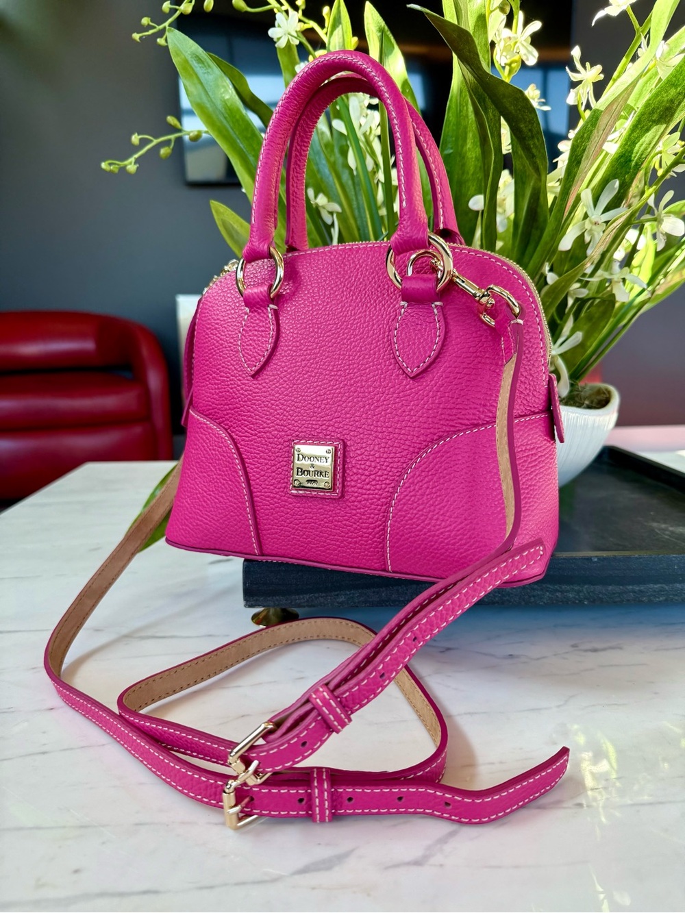 New Dooney & Bourke Lucca Leather Small Satchel Fuchsia - Picture 12 of 16